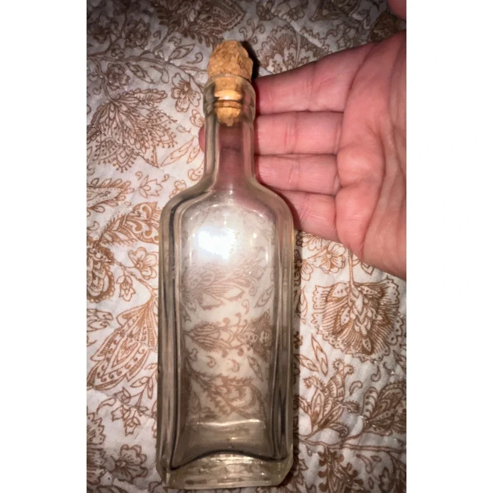 Vintage Clear Glass Apothecary Bottle with Cork Stopper Rectangular Bud Vase